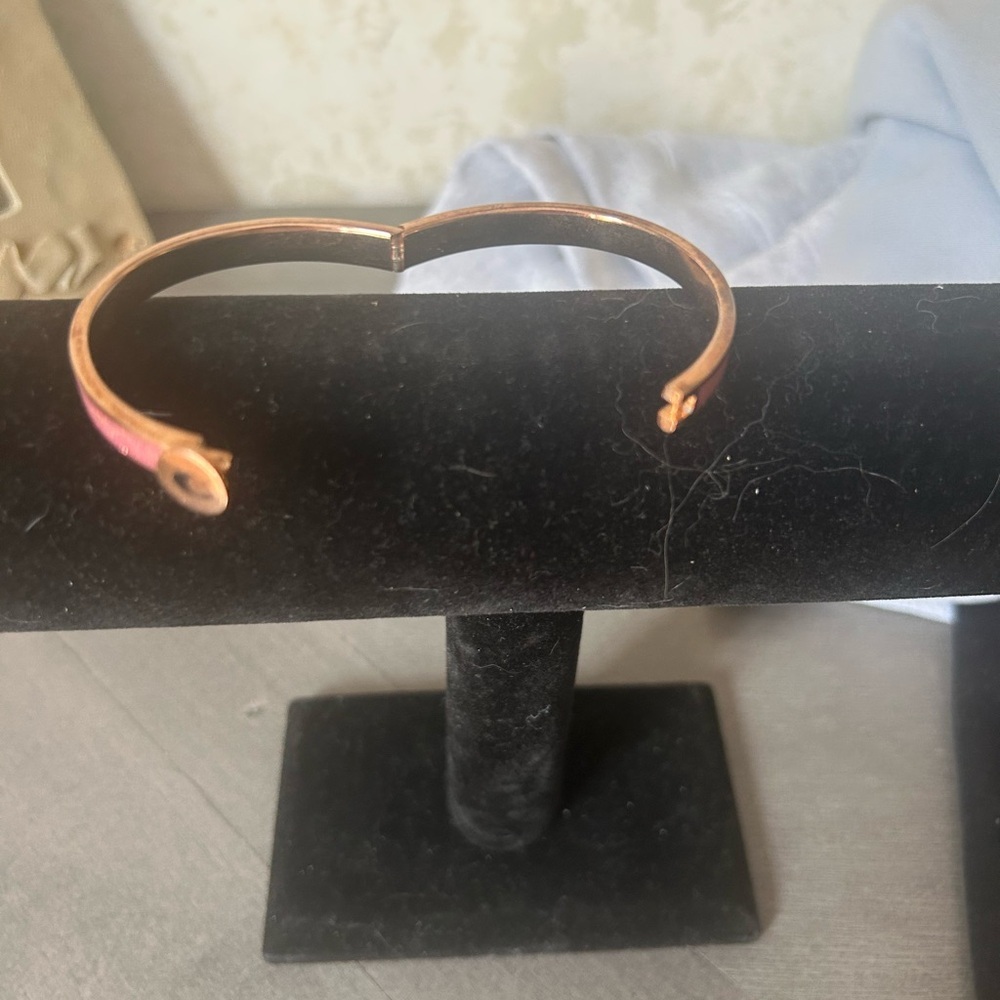Coach Rose Gold-Tone Pink Glitter Logo Bangle Bracelet - Picture 4 of 4
